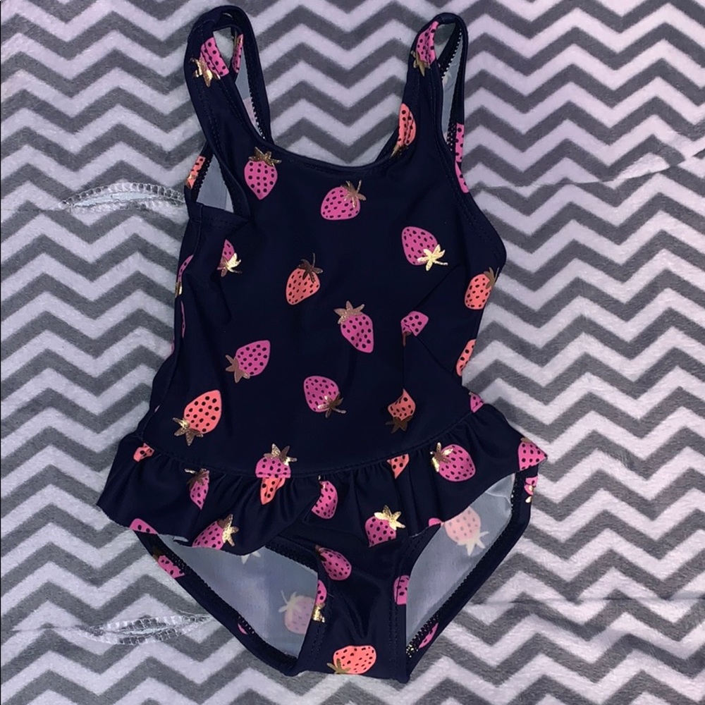 Pink and navy strawberry bathing suit
